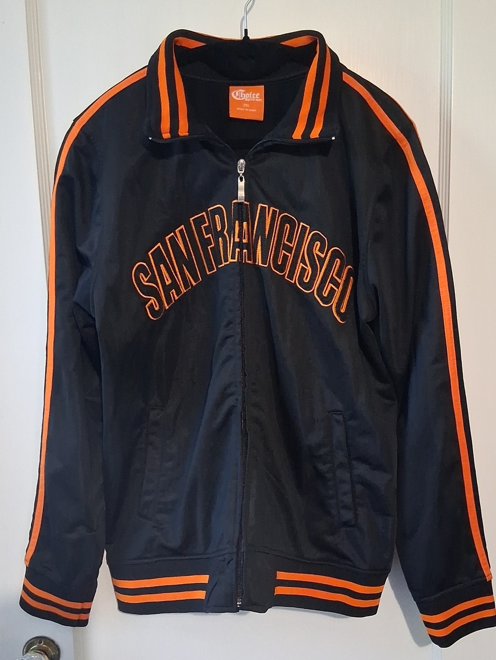 Choices Black Bomber Jacket with Orange Trim and 'San Francisco' Embroidery